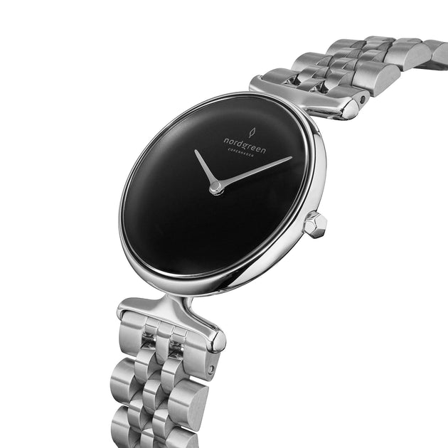 Unika - L’offre Groupée Cadran Noir Argent | Argent 5-Link / Noir / Cuir Marron Bracelets