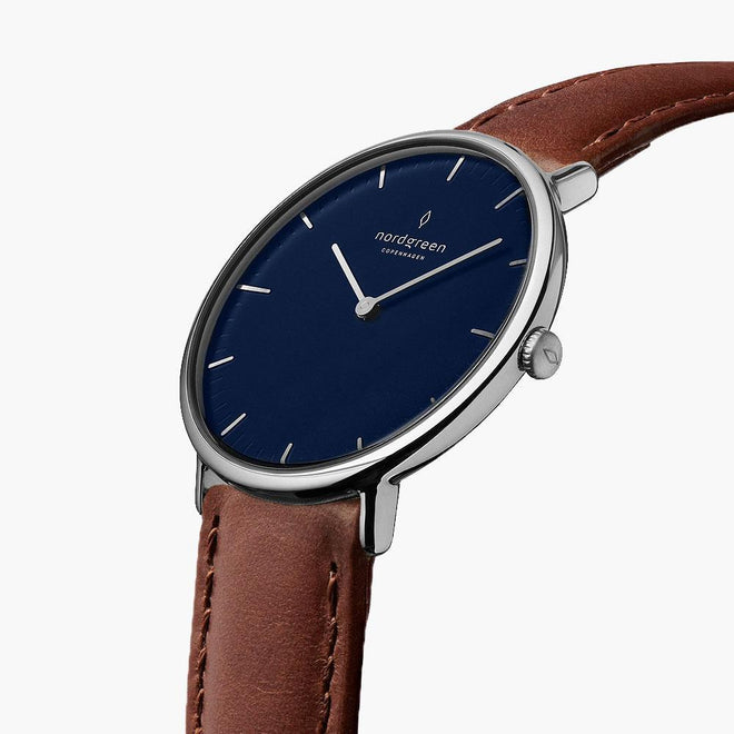 Native | Navy Dial - Brown Leather Watch Strap