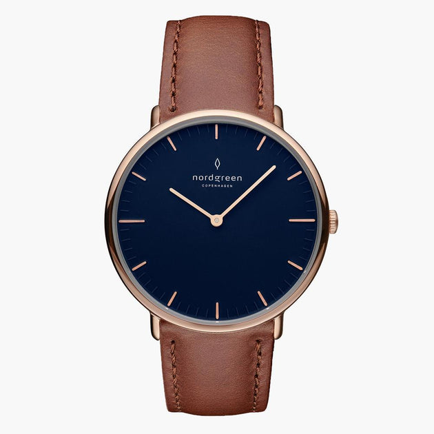 Native | Navy Dial - Brown Leather Watch Strap