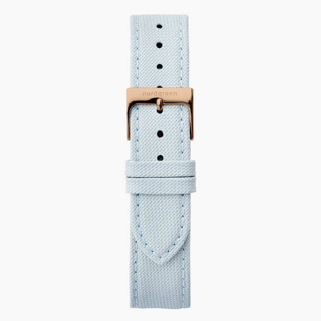 Bracelet de Montre Polyester Recyclé Bleu Clair - Or Rose - 32mm