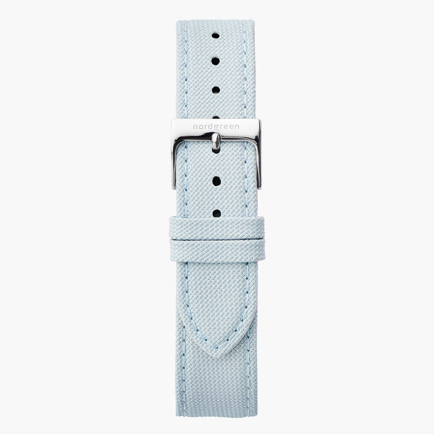 Bracelet de Montre Polyester Recyclé Bleu Clair - Argent - 36mm