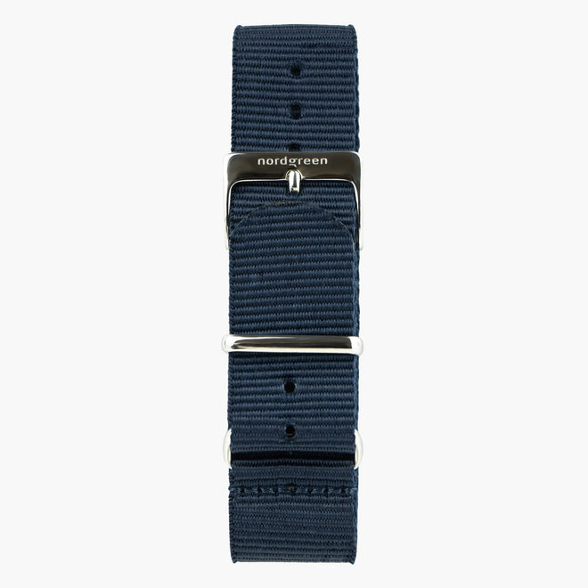 Bracelet de Montre Nato Bleu Marine - Argent - 36mm
