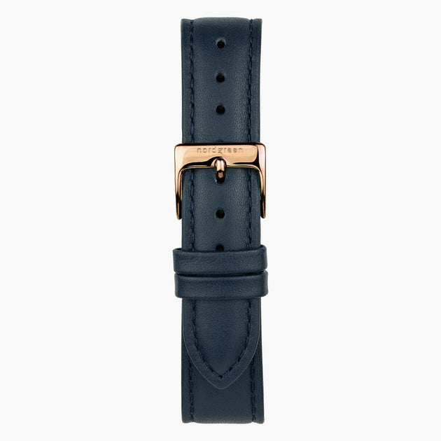 Bracelet de Montre Cuir Végétalien Bleu Marine - Or Rose - 36mm
