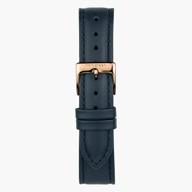 Bracelet de Montre Cuir Végétalien Bleu Marine - Or Rose - 32mm