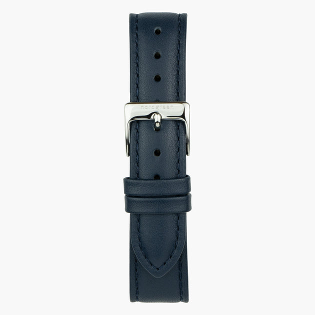 Bracelet de Montre Cuir Végétalien Bleu Marine - Argent - 32mm