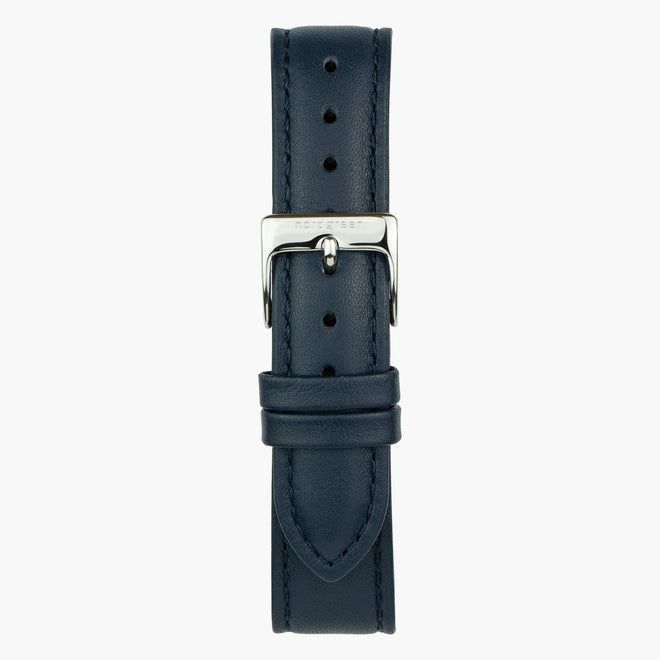 Bracelet de Montre Cuir Végétalien Bleu Marine - Argent - 36mm