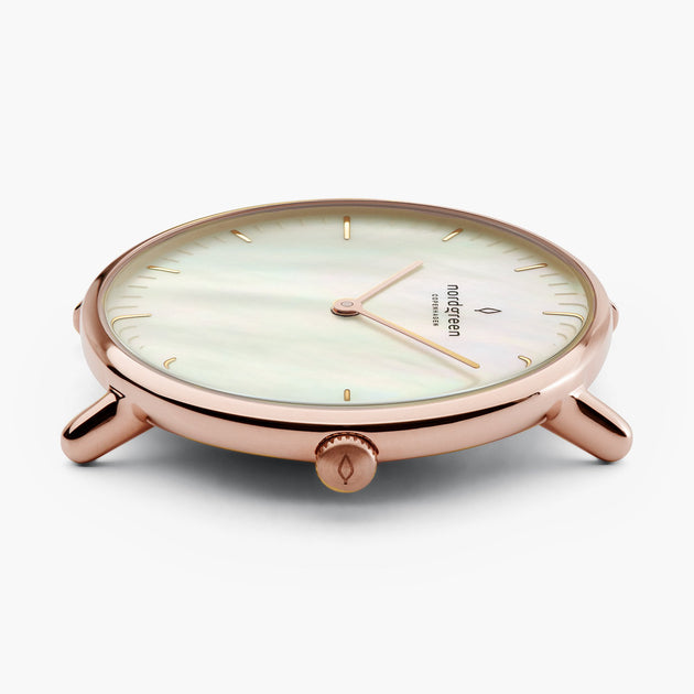 Native - L’offre Groupée Mother of Pearl Cadran Or Rose |  5-Link / Cuir Marron / Maille