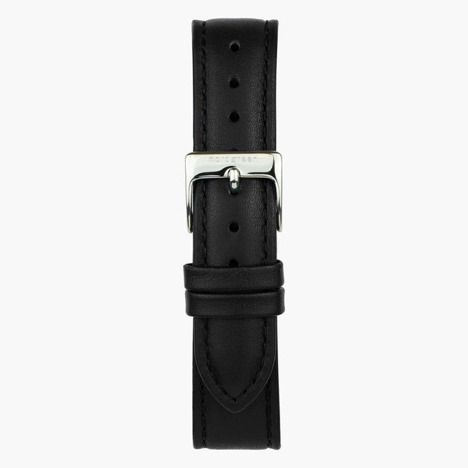 Bracelet de Montre Cuir Noir -  Argent - 36mm
